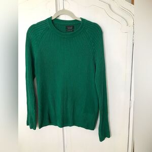 Zara Kelly Green Ribbed Knit 100% Cotton Crewneck Sweater Size M
